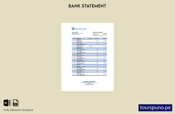 listo para imprimir Plantilla de Excel de extracto bancario de Lesotho Standard 